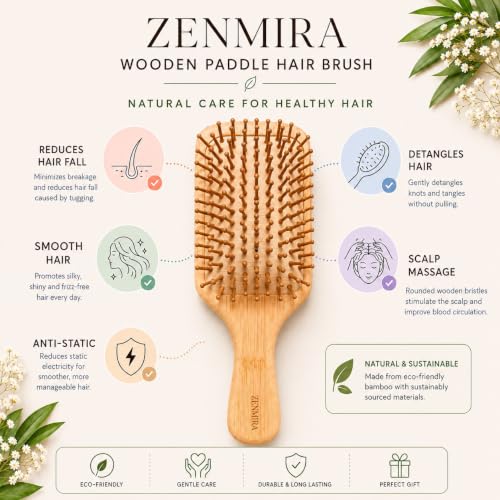 Image of ZENMIRA Big Bamboo Paddle Hair Brush with Natural Boar & Nylon Bristles - Eco-Friendly Wooden Detangling Hairbrush for Women & Men - Anti-Static Scalp Massage Brush for All Hair Types
