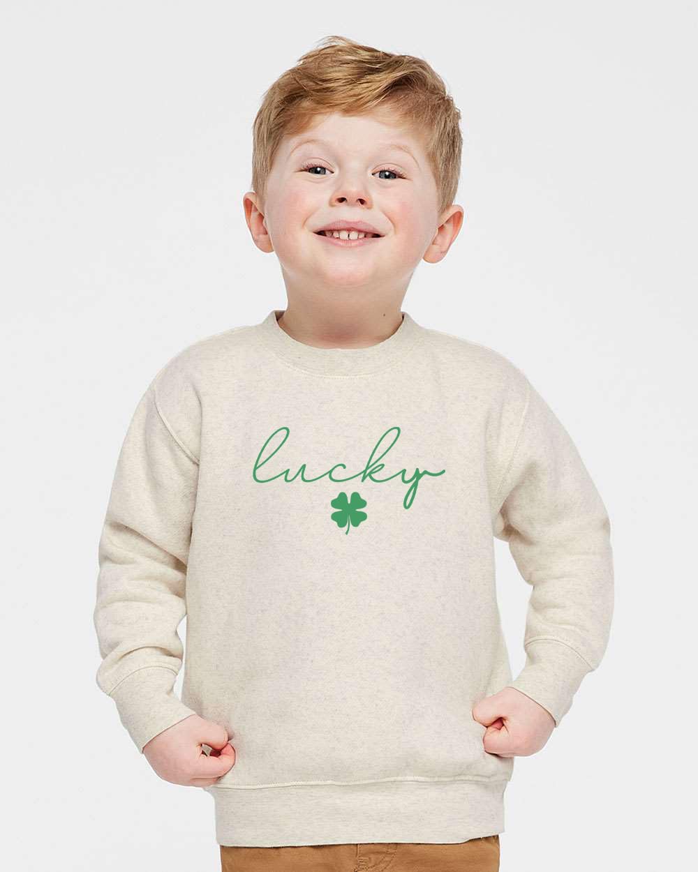 KLATCH St Patrick's Day Lucky Clover Printed Graphic Top Crewneck Sweatshirt - Comfy Holiday Shirts for Toddlers (US, Age, 5 Years, Natural)
