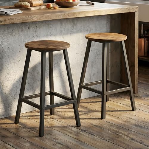 HOKEEPER Juego de 2 taburetes de bar, sillas de bar, mesa de pub, juego de mesa de cocina, sillas de cocina, taburete alto, taburete de madera, taburete de bar