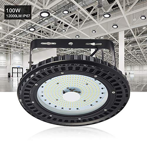 TOHUU 100W UFO LED High Bay Light lamp LED Warehouse Lighting 12000LM 6000-6500K Factory Industrial Lighting High Bay LED Lights Commercial Bay Lighting for Garage Factory Workshop Gym Barn(1PCS)