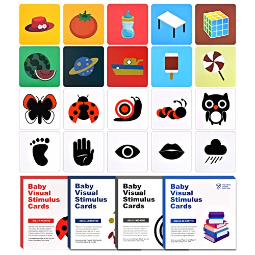 Xzeemo Cartões flash para bebés, 128 Flashcards bebés alto contraste, cartões de estimulação visual, cartões brancos pretos e coloridos, brinquedos sensoriais, cartões de contraste para bebé 0-36