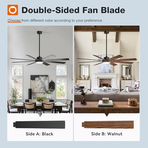 addlon 72 Inch Large Ceiling Fans with Lights, Black Ceiling Fan with Remote Control, Reversible, 5CCT, Dimmable, DC Motor, Modern Ceiling Fan for Living Room, Kitchen, Patio Indoor/Outdoor Use, - Image 8