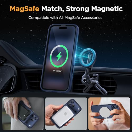 Image of Miracase Magnetic for iPhone 17 Pro Case 6.3 inch with Screen Protector, [Compatible with MagSafe] Military-Grade Protection, Anti-Fingerprint, Slim Thin Phone Case for 17 Pro Cover, Dark Blue