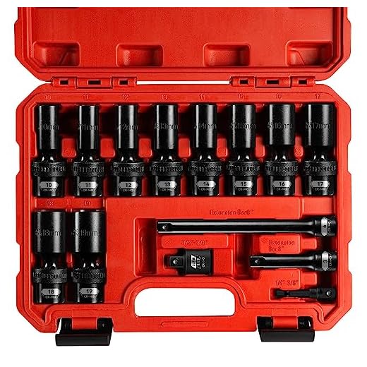 BLACKROBOT 3/8" Drive Swivel Socket Set, 14 Pieces Deep Universal Impact Socket Set, Metric(10-19mm) Flexible Wobble Socket Set, 6 Point, CR-MO, 3", 6" Extension Bars, Socket Adapter
