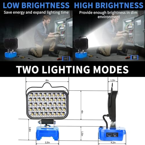 Image of Cordless LED Work Light Compatible with Kobalt 24V Battery, 90W 7000LM Battery Powered Flood Light with USB & Type-C, Low Voltage Protection for Garage Outdoor Job Site Lighting (Tool Only)