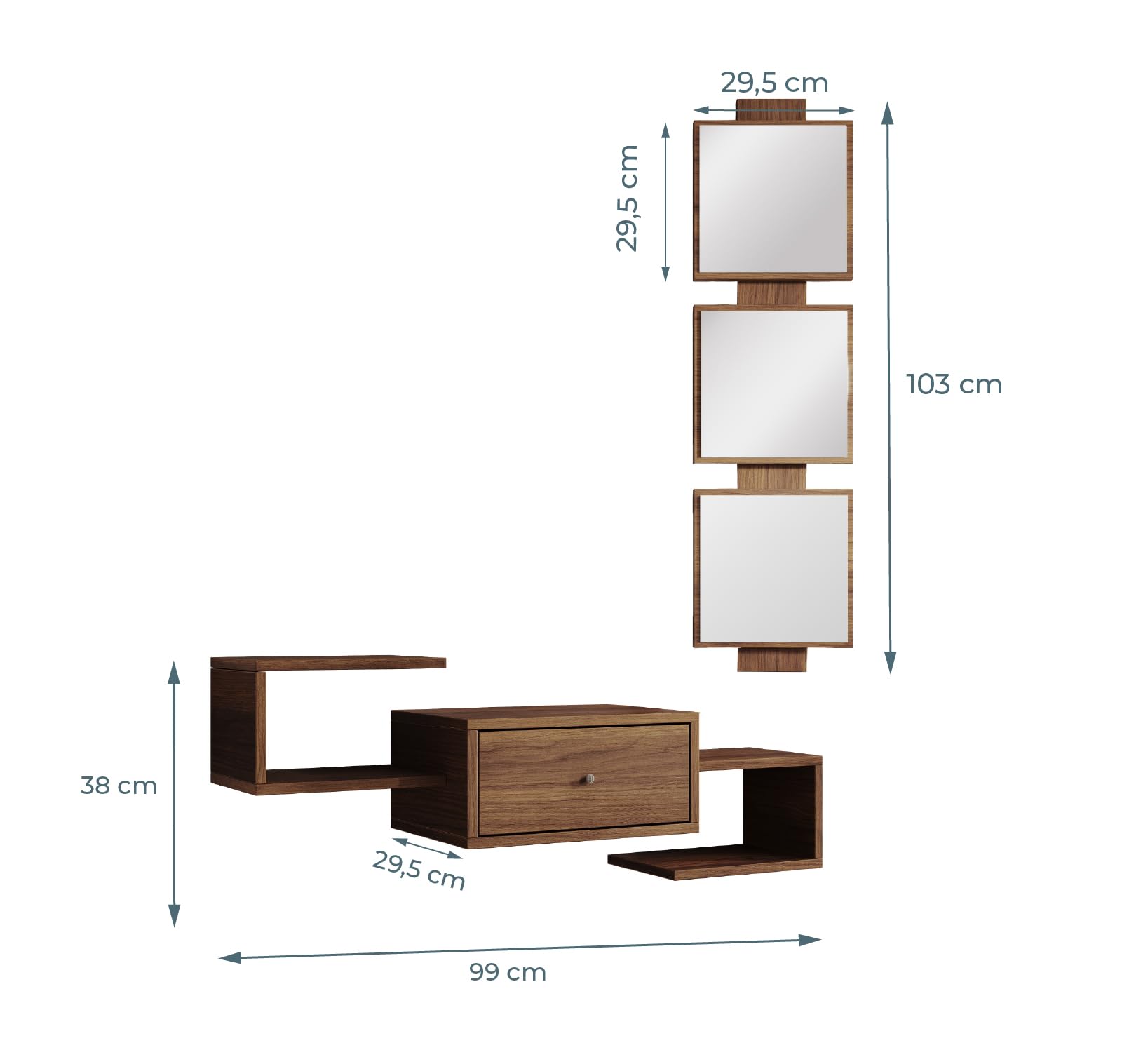 MB Muebles Bonitos, Mobile Ingresso Sospeso Neo, con Specchio e Cassetto, Melamina, Colore Noce Ambar Opaco, 99.5x145x22cm