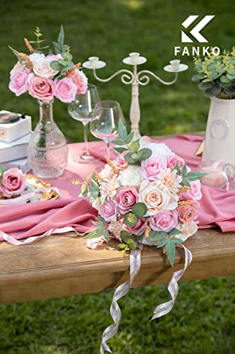 Fanko Fake Rose Artificial Flowers: Silk Flowers Baby Pink Rose Artificial Flowers Bouquet Bulk Fake Flowers For Decoration Fake Flowers Centerpiece Burgundy White Rose For Wedding #TOP2