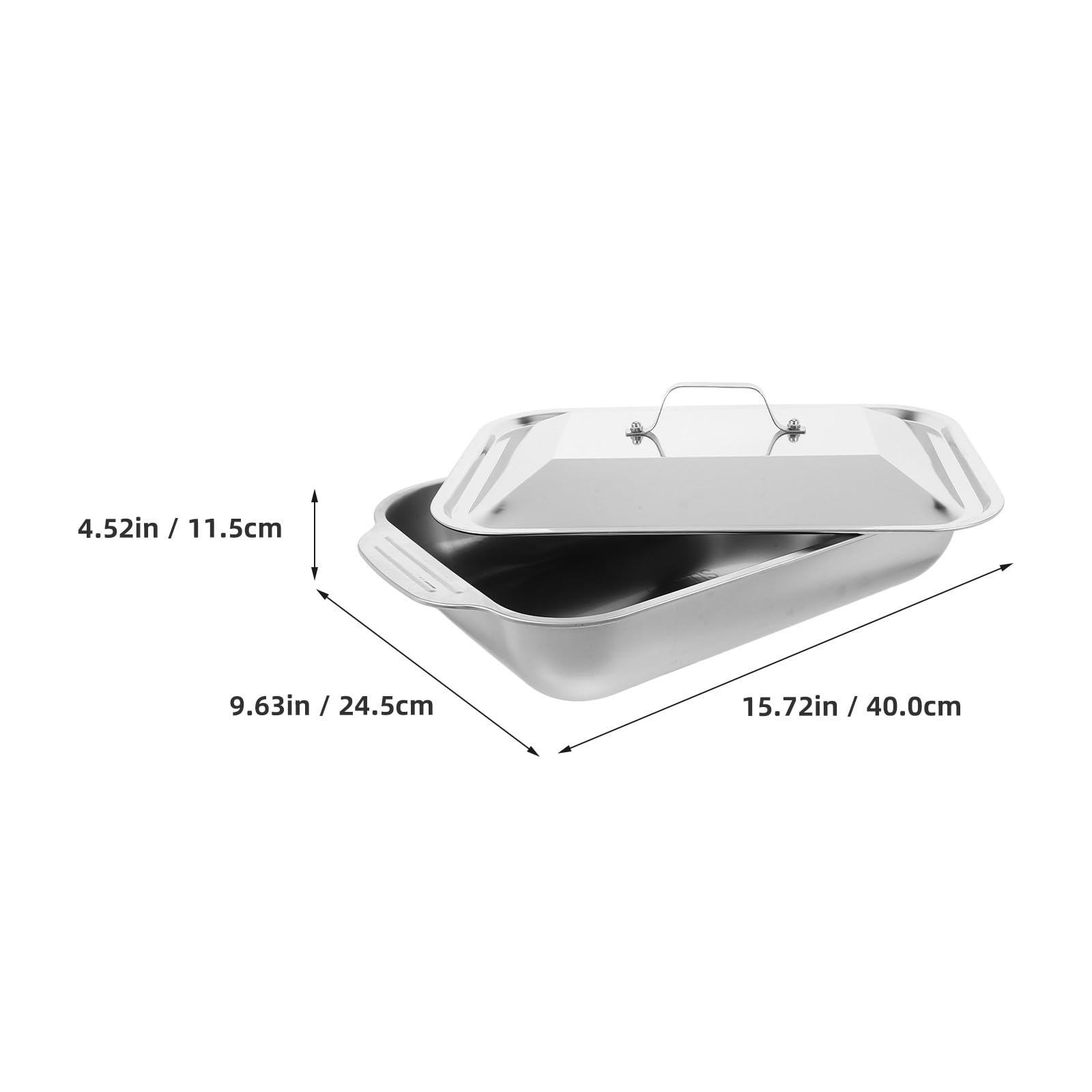 Bandeja para Asar Pescado y Carnes con Tapa de Acero Inoxidable Rectangular con Diseño Profundo Resistente para Reuniones Familiares y Hornear