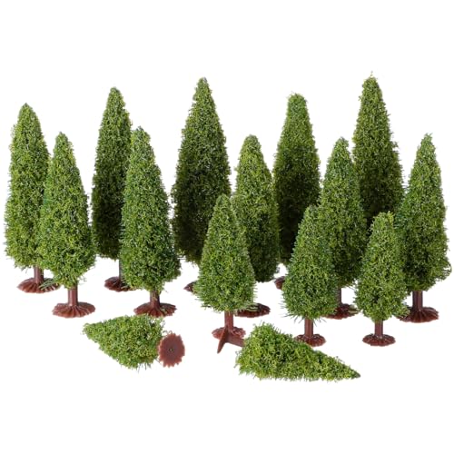 Beavorty 15pcs Artificial Cedar Landscape Tree Figurines Set - Architectural Model Decorative Trees...