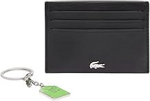 Lacoste Mens FG Card Holder and Keychain Gift Set, Black/Oseille Green, One Size