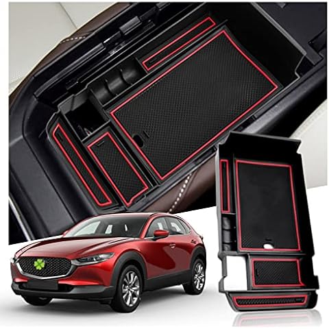 Ruiya Compatible with Mazda CX-30 2019-2022 Centre Console Storage Box,CX-30 Armrest Organiser Tray Centre Armrest Car Accessories Storage Box Centre Armrest Glove Box(Red) Cover