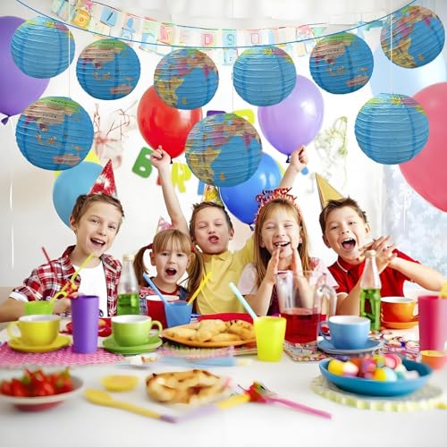 Image of 10 Pack 12 Inch Globe Paper Lanterns for Ceiling Hanging, Large Earth Lantern Around The World Map Decorations