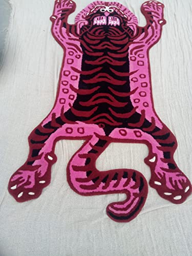 Tibetan Tiger Print Skin Area Rug For Home Decor Wall Hanging For Living Room Bedroom Anti-Slip Rug By Aftab Collection (Pink & Red, 2X3) (Rp001) #TOP2