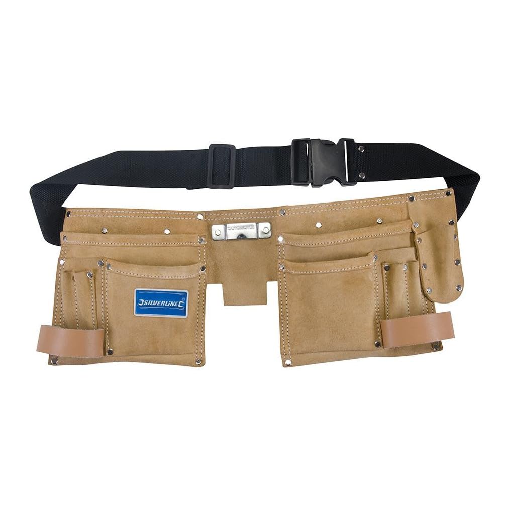 Silverline Brown 395015 Double Pouch Tool Belt ,Black, Clay Color,11 Pocket 300 X 200 Mm