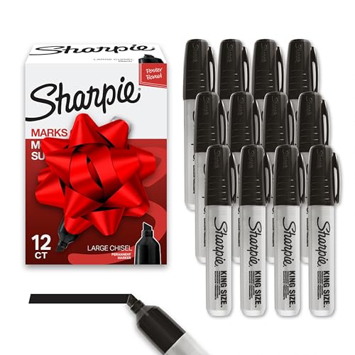 Sharpie King Size Permanent Markers Chisel Tip Markers for Work & Industrial Use 12 Count