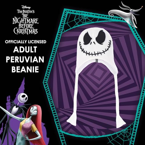 Image of Concept One Unisex Adult Disney the Nightmare Before Christmas Beanie Hat, Jack Skellington Peruvian Winter Knit Cap with Tassels