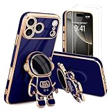 Pepmune for iPhone 17 Pro Max Case, Cute 3D Astronaut Stand with [2 Screen Protector] [Camera Protection] Kickstand Shockproof Silicone Soft Cover for Apple iPhone 17 Pro Max Phone Case, Royal Blue