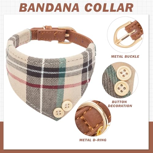 Image of EXPAWLORER Cute Dog Collar - 2 Pack Classic Plaid Puppy Bow Tie and Bandana Cat Collar with Bell, Adjustable for Small Medium Large Pets Holiday Ideal Gift, M
