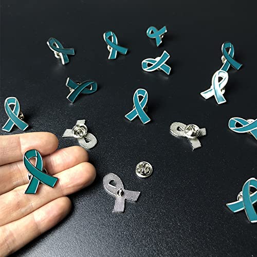 50pcs Teal Ribbon Awareness Pins Cervical Ovarian Cancer Awareness Products Pin3