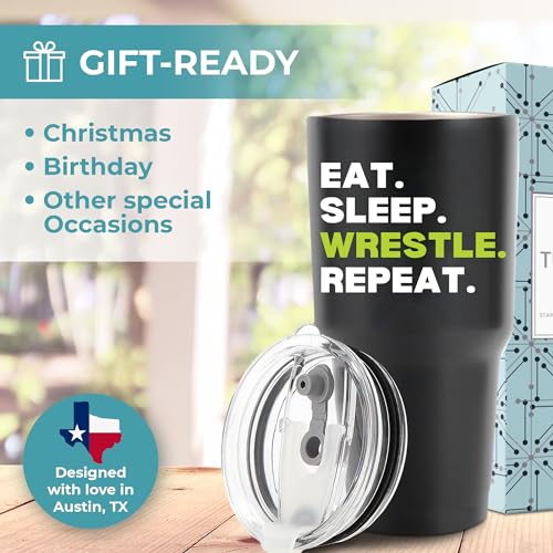 Funny Wrestling Tumbler 30oz, Eat Sleep Wrestle Repeat, Perfect Wrestling Coach Gifts for Men, Teens Wrestling Gift Ideas, Coaches Gifts Wrestling, Gifts for Wrestling Coaches, Juegos de Lucha Libre