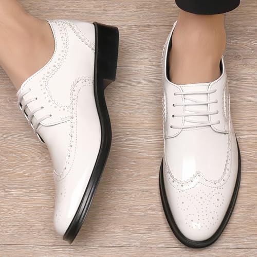 Image of Men's Patent Leather Wingtip Carving Brogue Dress Shoes Fashion Classic Cap Toe Lace Up Low Top Oxfords Shoes Casual Business Formal Derby Shoes
