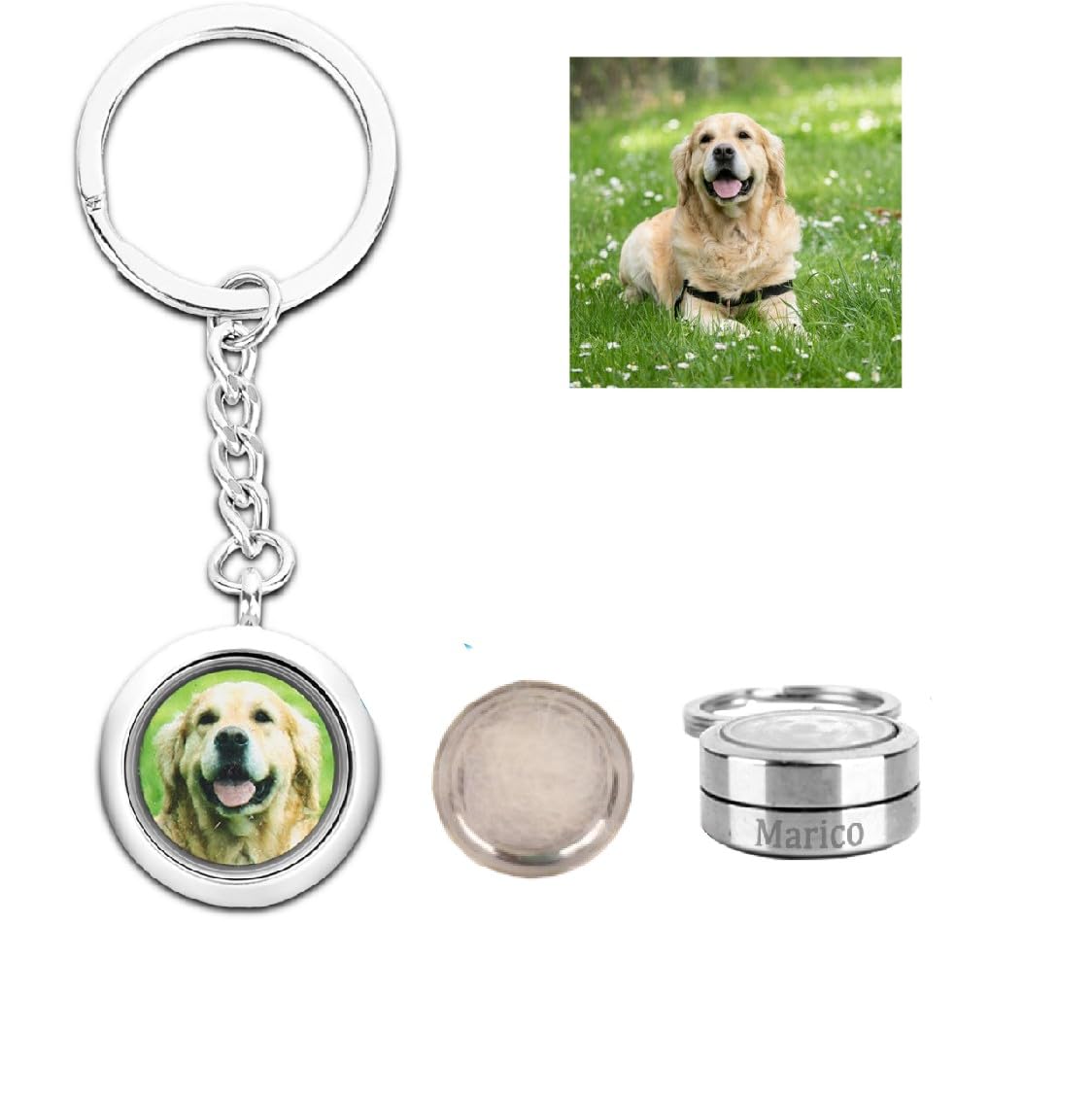 LiskanapPersonalised Pet Hair Keepsake Keychain Locket with Photo Text, Custom Name Pet Memorial Urn for Fur Storage Dog and Cat Ashes, Pet Loss Sympathy Gifts Remembrance
