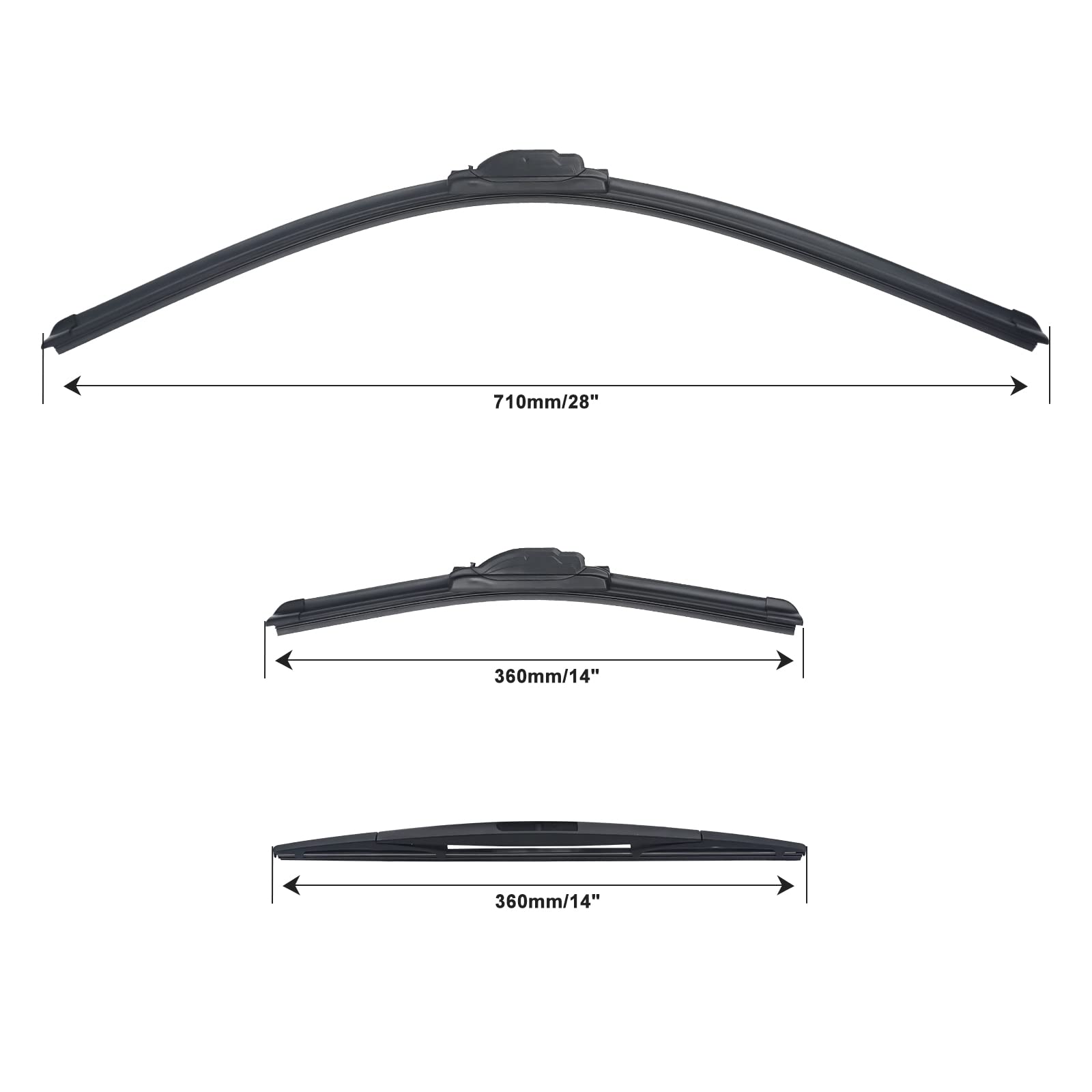2MPLASTIC Hybrid Windshield Wiper Blades – 28" & 14" – Front Set For Honda Fit 2009-2020 – All-Season Direct Fit