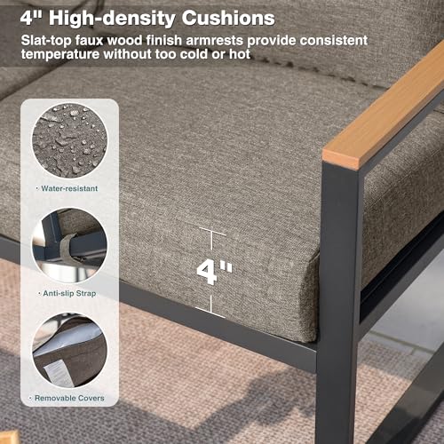 Image of Patio Furniture Set, 4 Pieces Outdoor Patio Furniture with Coffee Table Set, Metal Patio Conversation Sets with Washable and High-Resiliency Sponge Cushions,Coffee