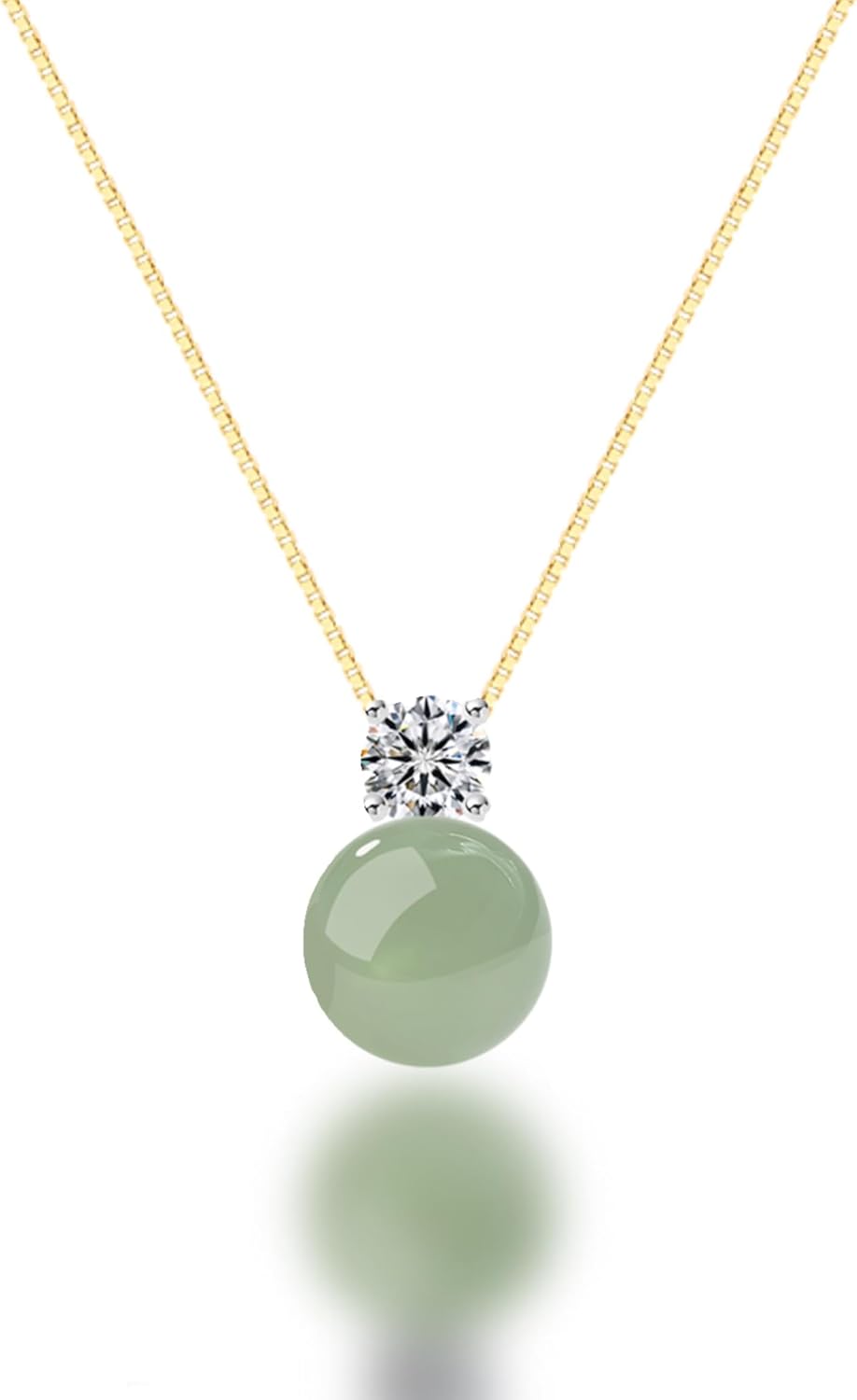 Jade Bead with Diamond Pendant Good Fortune Natural Jade Ball Necklace Gold Plated 925 Sterling Silver Necklace mothers day gifts for Women