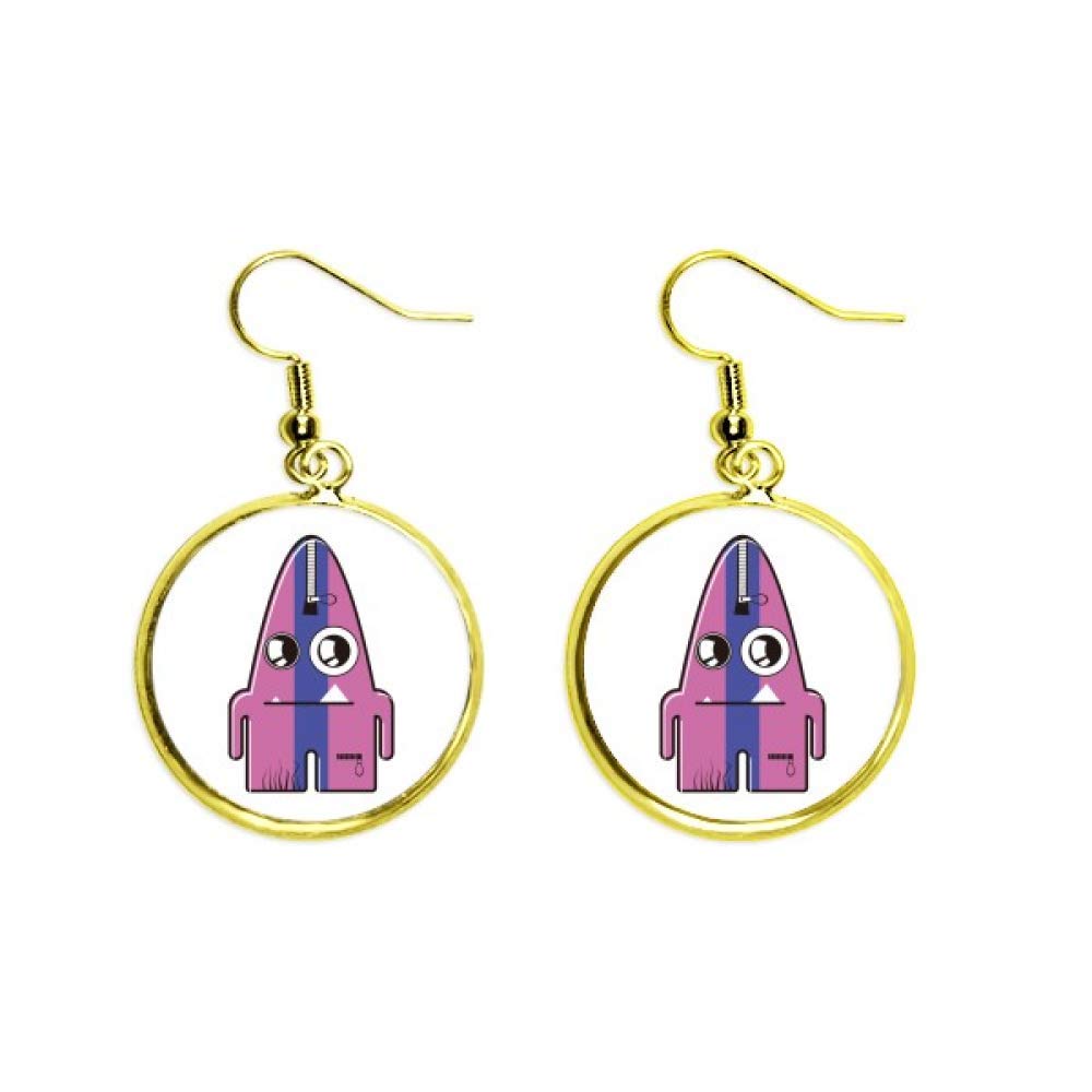 Pendientes de monstruo de rayas moradas con acabado de alta joyería dorada de estilo alien 2