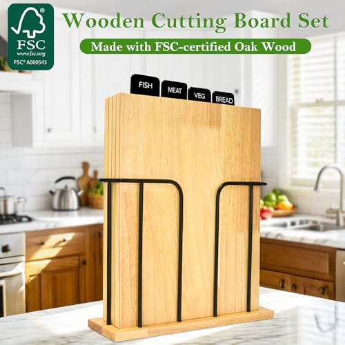 Set de 4 tablas de cortar de madera con soporte miniatura 4