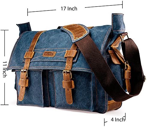 Messenger Bag for Laptop Vintage Canvas Leather Crossbody Satchel Shoulder Computer Bag Travel Office Messenger Bag