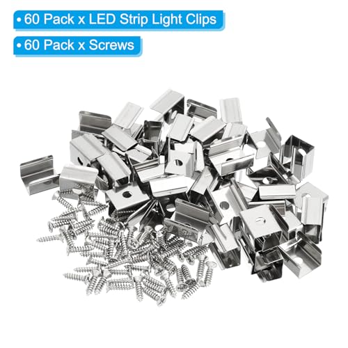 Image of PATIKIL LED Strip Clips, 60pcs Stainless Steel Mounting Brackets Fixing Clip Clamp Support Holder with Screws for 11mm to 12mm LED Strip Lighting Cable