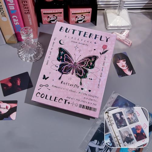 アルバムオーガナイザー カードホルダー フォトアルバムルーズリーフ バインダー 6穴 チェキアルバム チェキホルダー チェキ 写真 ケース ディスプレイ用アルバム 差替式ポケットファイル リフィル 成長記録 (ピンク, 4格型・20枚)