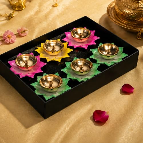 Image of Klassic Lotus Shaped Diya for Puja (6 Diyas 3inch Multicolor Petals) for Home Decor, for Pooja, Housewarming, Temple, Festivals & Diwali Gifting ( Pack of 6 Pcs, Multicolour )