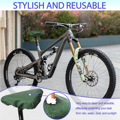 Image of Waterproof Bicycle Seat Covers Dustproof Rainproof UV-Resistant and Windproof Easy to Install and Clean Reusable Suitable for Men's and Women's Mountain Bike and Narrow Seats(2pcs Green)