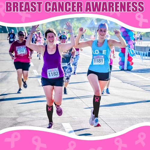 Breast Cancer Awareness Football Socks Athletic Thigh High Socks Pink Socks Breast Cancer Over the Calf Socks Softball Soccer Football Socks for Women Men Pink Breast Cancer Gifts for Women（L）4