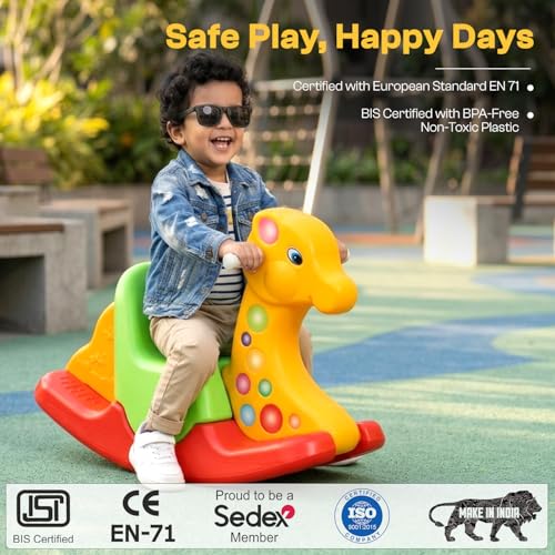 Image of Toyzone 2 in 1 Rocking Giraffe Ride On| Baby Rocker with Comfortable Seat & Back Support | Durable Child-Safe Design | Smooth Rocking Base | Indoor Play Toy | 1-4 Years