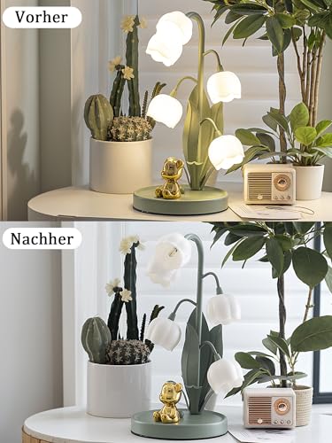 Blume Tischlampe, 5 Lilien Nachttischlampe, Vintage Grüne Tischlampen – Bild 5