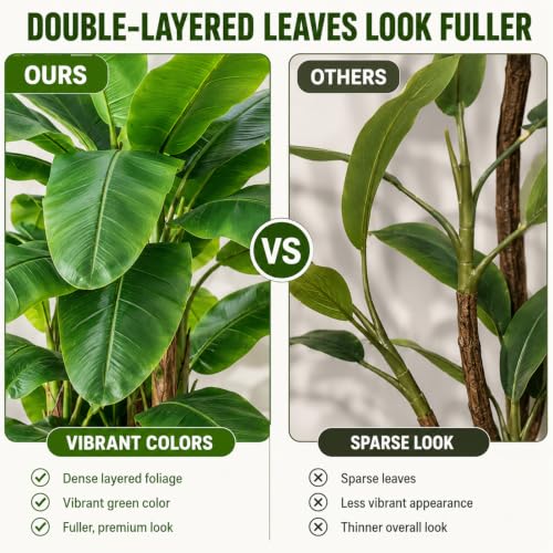 Image of 8ft Extra Tall Artificial Banana Tree, Fake Banana Leaf Plant with 24 Faux Banana Leaves, Perfect for Home Indoor Outdoor Patio Office Tropical Decor