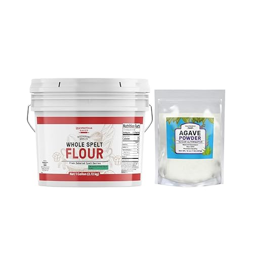 Unpretentious Paquete de harina de espelta entera y polvo de agave, harina y edulcorante, ingredientes alternativos para hornear, hornear y cocinar