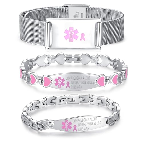 LinnaLove Lymphedema Alert Bracelets no bp/iv/needles this arm Stainless Steel Medical id Bracelets for Women