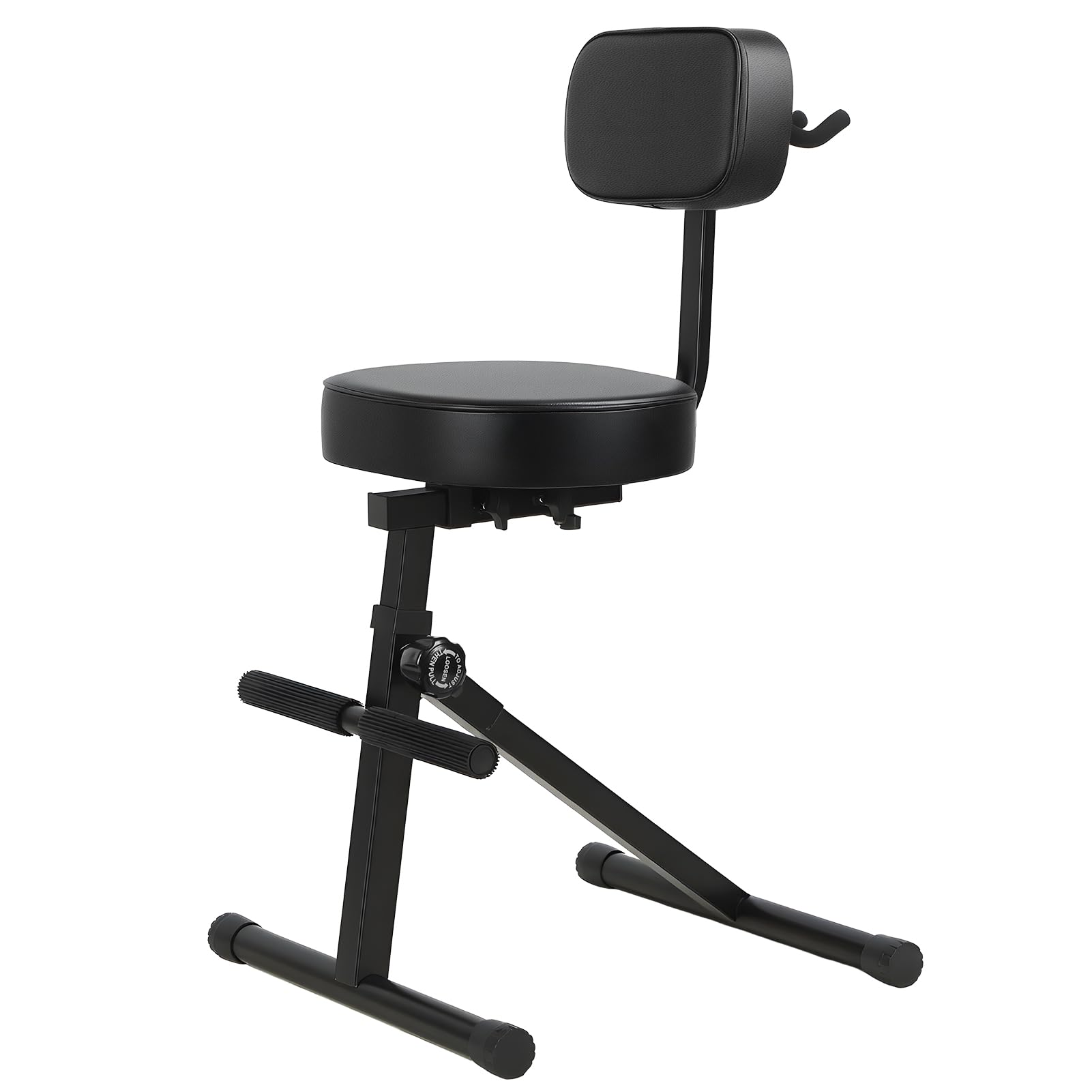 Guitar Stool Adjustable Height Guitar Seat with Backrest &amp; Footrest, Foldable Guitar Chair Drum Stool Throne with Padded Seat &amp; Integrated Guitar Holder for Electric Guitar Violin Bass (1 Set)