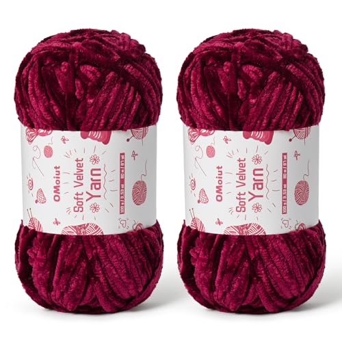 Image of 2x100g Fluffy Velvet Chenille Yarn for Crocheting and Knitting, 80m (87.5yd) Baby Yarn for Crocheting Soft, Crochet Chunky Yarns Amigurumi Yarns (2 Burgundy)