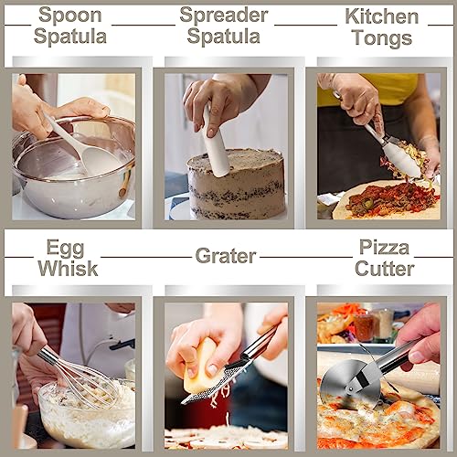 Silicone Kitchen Utensils Set, AIKKIL 43 Pcs Heat Resistant Cooking Utensils Set, Turner Tongs, Spoon, Spatula, Kitchen Gadgets Tools Set for Nonstick Cookware, Khaki(Dishwasher, BPA Free) (Khaki)