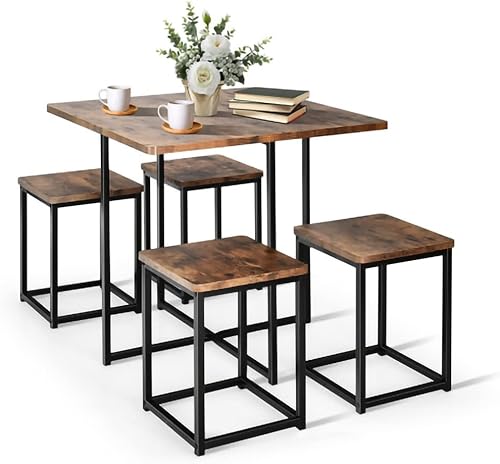 TUOCHUFUN Juego de mesa de cocina de 5 piezas para comedor comedor rincón de desayuno estilo industrial juego de comedor con marco de metal con mesa