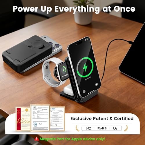 5-in-1 Portable Charger,10000mAh Foldable Power Bank Fast Charging Station USBC Cable Travel,for MagSafe Battery Pack Magnetic for iPhone 17/16/15/14/13/12,Apple Watch,Airpods,Black - Image 3