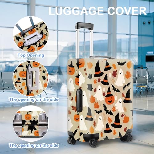 Image of Halloween Luggage Cover - Ghost Pumpkin Bat and Witch Hat Design - Festive Travel Suitcase Protector - Fits 24 to 26 Inch Luggage,M