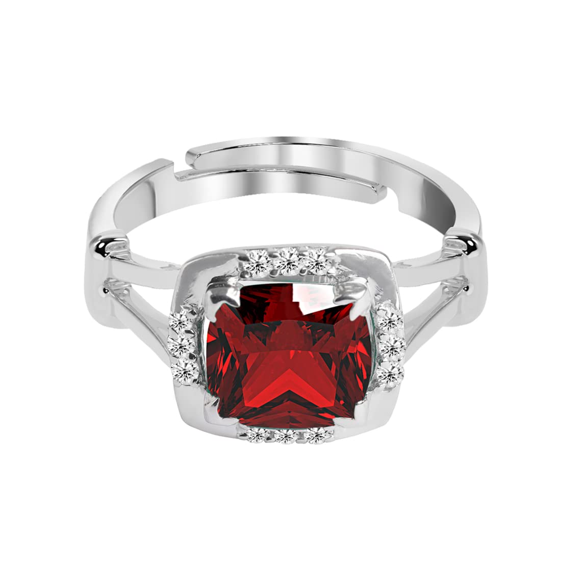 CLARA 925 Sterling Silver Blood Red Cushion Ring with Adjustable Band | Rhodium Plated, Swiss Zirconia | Gift for Women & Girls (B09QCL5DYZ) Amazon Price History, Amazon Price Tracker