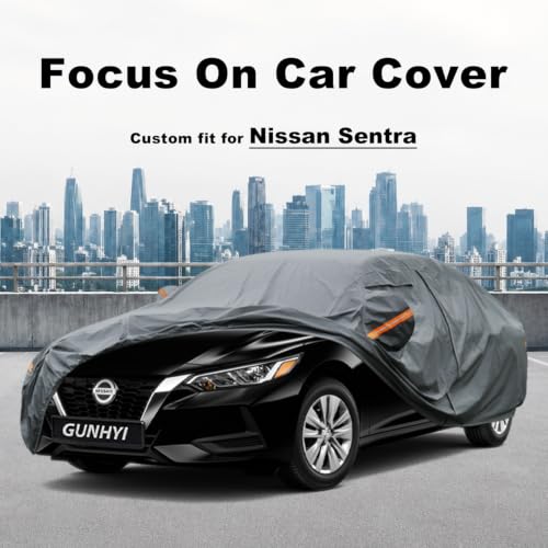 Image of GUNHYI Premium Car Cover Custom Fit Nissan Sentra (2000-2026), 16 Layers Heavy Duty Car Cover Waterproof All Weather with Zipper Door for Sun Rain Snow Dust Uv Protection